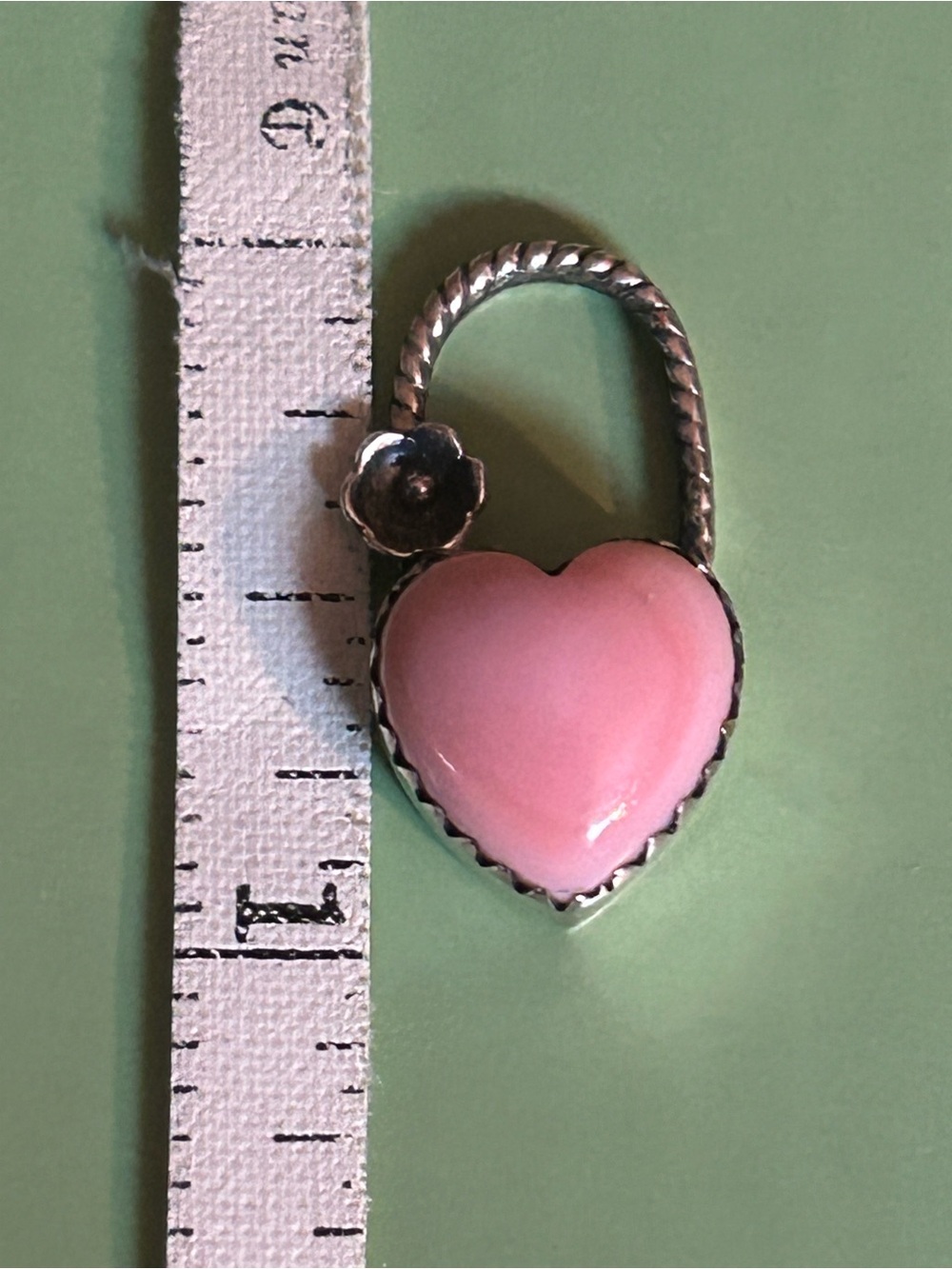 Pink Conch Heart Pendant — Sterling Silver Floral Accent - Picture 7 of 7